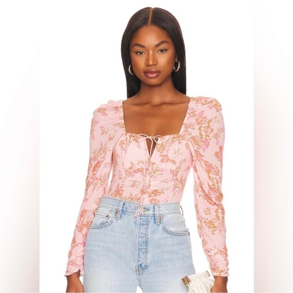 NWT FREE PEOPLE Hilary Printed Top / Blouse | Pink | Size L - Picture 6 of 11